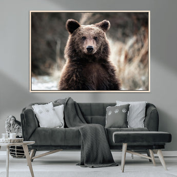 47112103-MGV-CV-36X24-Brown Bear Wall Art Canvas Print, Framed Forest Wildlife Art Picture Print, Woodland Bear Perfect Rustic Cabin Decor Artwork