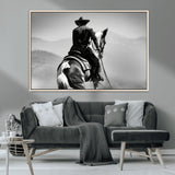 83102464-MGV-CV-36X24-Western Cowboy Wall Art Canvas Print, Framed Monochrome Horse Art Picture Print, Western Equestrian Perfect Rustic Western Decor