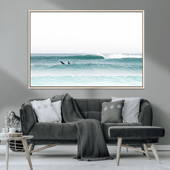 56345117-MGV-CV-36X24-Minimalist Surfing Wall Art Canvas Print, Framed Ocean Waves Art Picture Print, Soft Ocean Perfect Minimalist Coastal Decor