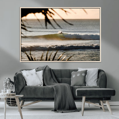 24896468-MGV-CV-36X24-Sunset Surf Wall Art Canvas Print, Framed Golden Waves Art Picture Print, Tropical Ocean Perfect Tropical Boho Decor Artwork
