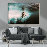 85923512-MGV-CV-36X24-Aquatic Motion Wall Art Canvas Print, Framed Underwater Swimming Art Picture Print, Female Surfer Diving Perfect Coastal Boho