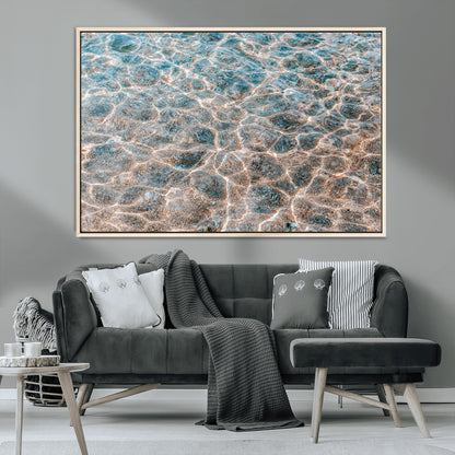 26580287-MGV-CV-36X24-Clear Water Wall Art Canvas Print, Framed Sunlit Ripples Art Picture Print, Ocean Texture Perfect Modern Coastal Decor Artwork