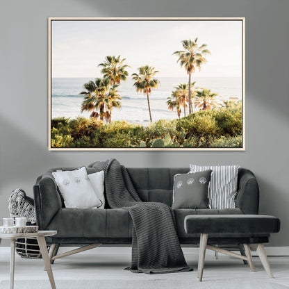 94707294-MGV-CV-36X24-California Coast Wall Art Canvas Print, Framed Palm Trees Art Picture Print, Coastal Landscape Perfect Coastal Minimalist Decor