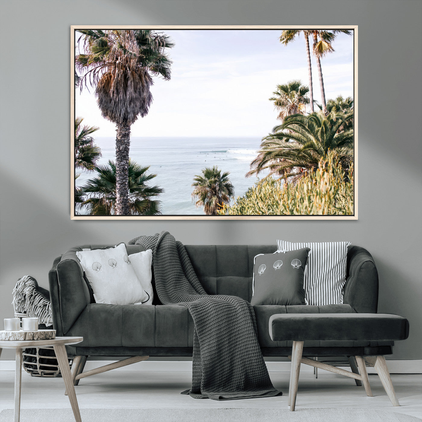 51404565-MGV-CV-36X24-Palm Trees Wall Art Canvas Print, Framed Ocean Breeze Art Picture Print, Coastal View Perfect Tropical Coastal Decor Artwork