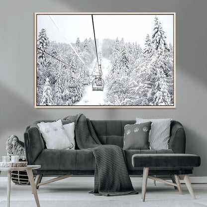 44705668-MGV-CV-36X24-Winter Forest Wall Art Canvas Print, Framed Snowy Forest Art Picture Print, Ski Lift Perfect Scandinavian Decor Artwork
