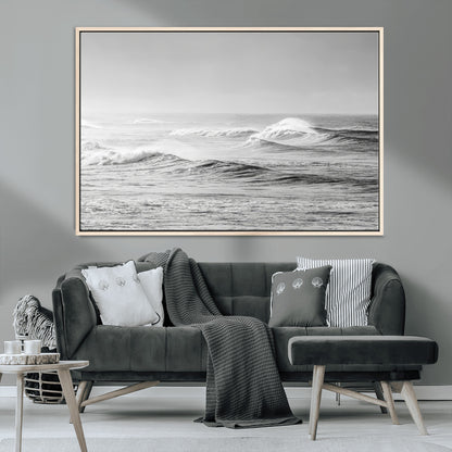 98634812-MGV-CV-36X24-Black and White Ocean Waves Wall Art – Minimalist Sea Canvas Print, Coastal Photography Decor for Living Room, Bedroom or Office