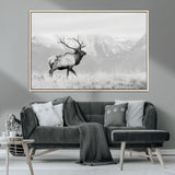 62278753-MGV-CV-36X24-Monochrome Elk Wall Art Canvas Print, Framed Mountain Wildlife Art Picture Print, Rustic Nature Perfect Rustic Minimalist Decor