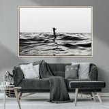 69541918-MGV-CV-36X24-Black White Ocean Wall Art Canvas Print, Framed Moody Seascape Art Picture Print, Surfer Sign Perfect Moody Minimalist Decor