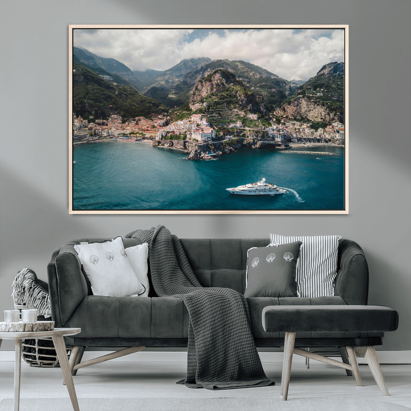 20321590-MGV-CV-36X24-Amalfi Coast Wall Art Canvas Print, Framed Italy Travel Art Picture Print, Mediterranean Landscape Perfect Mediterranean Coastal