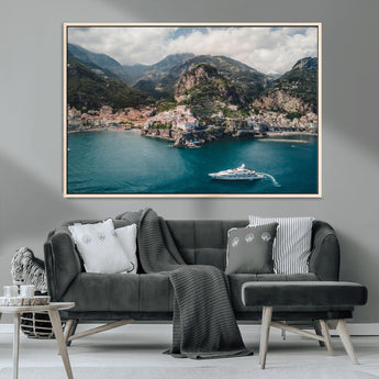 20321590-MGV-CV-36X24-Amalfi Coast Wall Art Canvas Print, Framed Italy Travel Art Picture Print, Mediterranean Landscape Perfect Mediterranean Coastal
