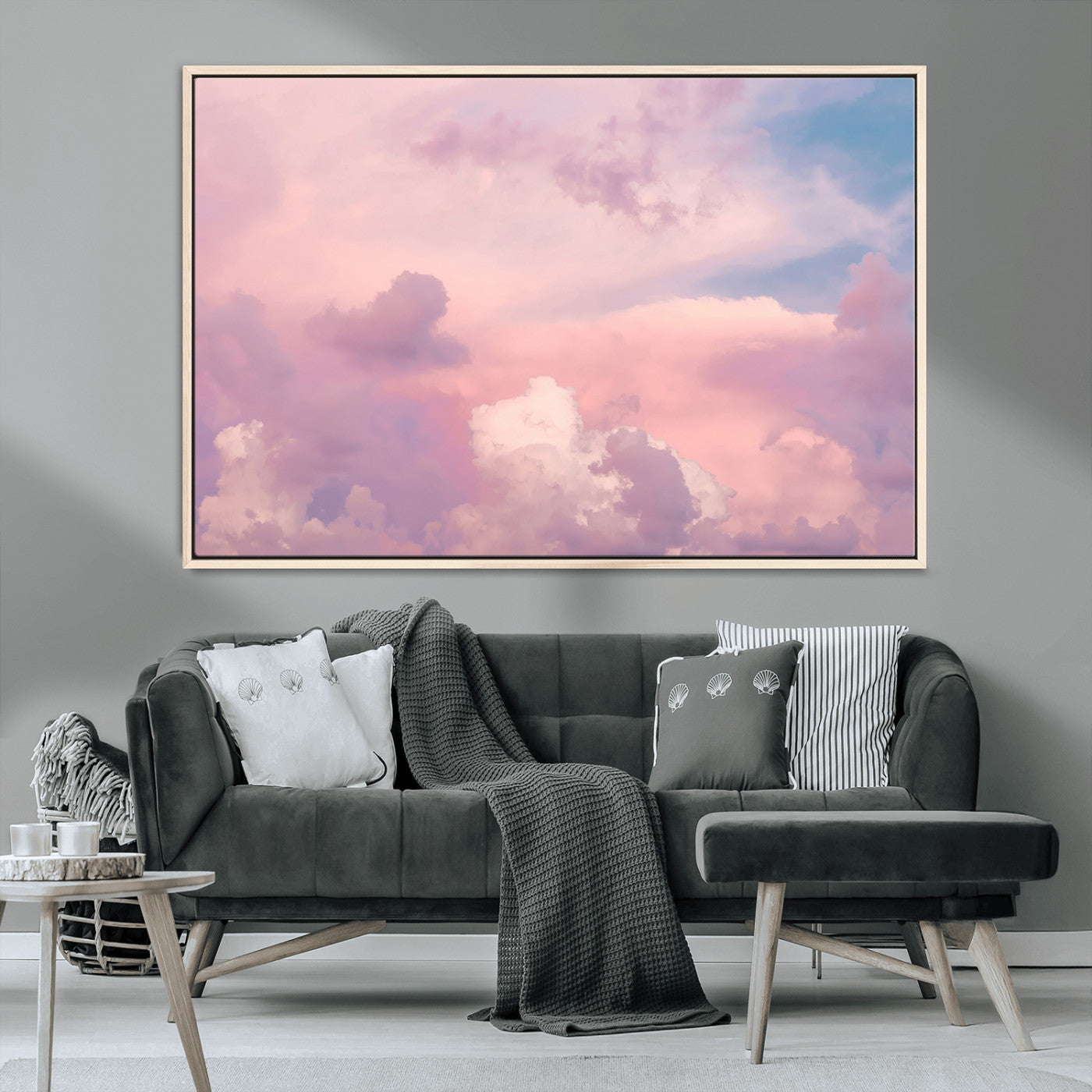 22874890-MGV-CV-36X24-Pastel Sky Wall Art Canvas Print, Framed Dreamy Cloudscape Art Picture Print, Sunset Glow Perfect Minimalist Serenity Decor