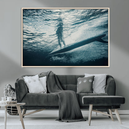 71192524-MGV-CV-36X24-Submerged Surf Wall Art Canvas Print, Framed Underwater Perspective Art Picture Print, Ocean Surf Perfect Coastal Adventure Decor