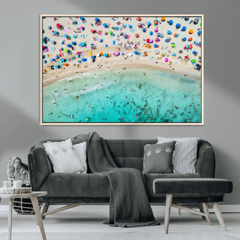 76172085-MGV-CV-36X24-Tropical Shoreline Wall Art Canvas Print, Framed Beach Relaxing Art Picture Print, Aerial Summer Perfect Coastal Vibrant Decor
