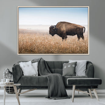 99620201-MGV-CV-36X24-Wild Bison Wall Art Canvas Print, Framed Bison in Prairie Art Picture Print, Rustic Western Perfect Rustic Western Decor Artwork