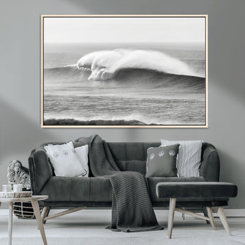 42544082-MGV-CV-36X24-Monochrome Seascape Wall Art Canvas Print, Framed Surf Wave Art Picture Print, Minimalist Ocean Perfect Moody Coastal Decor