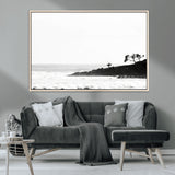 40875891-MGV-FC-36X24_Natural-SurferCliffs Wall Art Canvas Print, Framed Black White Beach Art Picture Print, Ocean Waves Perfect Minimalist Coastal Decor