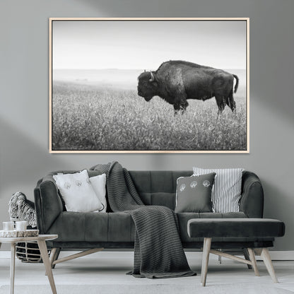 28435251-MGV-CV-36X24-Bison In Prairie Wall Art Canvas Print, Framed Rustic Wildlife Art Picture Print, Wild Buffalo Perfect Rustic Western Decor