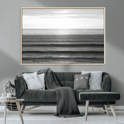 47305203-MGV-CV-36X24-Monochrome Ocean Wall Art Canvas Print, Framed Moody Ocean Art Picture Print, Calm Ocean Perfect Minimalist Coastal Decor Artwork