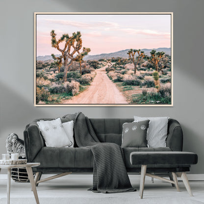 12540952-MGV-CV-36X24-Joshua Tree Park Wall Art Canvas Print, Framed Desert Road Art Picture Print, Sunset Drive Perfect Southwestern Boho Decor Artwork