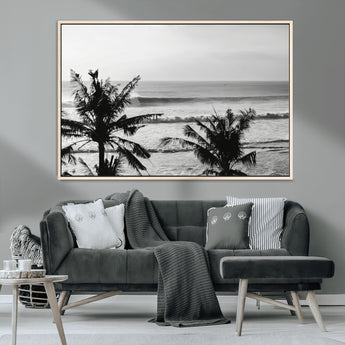 17508038-MGV-CV-36X24-Tropical Coastline Wall Art Canvas Print, Framed Palm Trees Art Picture Print, Ocean Waves Perfect Minimalist Coastal Decor