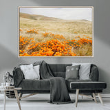 28972262-MGV-CV-36X24-Golden Wildflowers Wall Art Canvas Print, Framed Hills Bloom Art Picture Print, Poppy Meadow Perfect Rustic Nature Decor Artwork