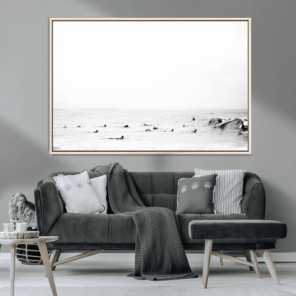 38441169-MGV-CV-36X24-Monochrome Swimming Wall Art Canvas Print, Framed Ocean Horizon Art Picture Print, Moody Coastal Perfect Minimalist Coastal Decor