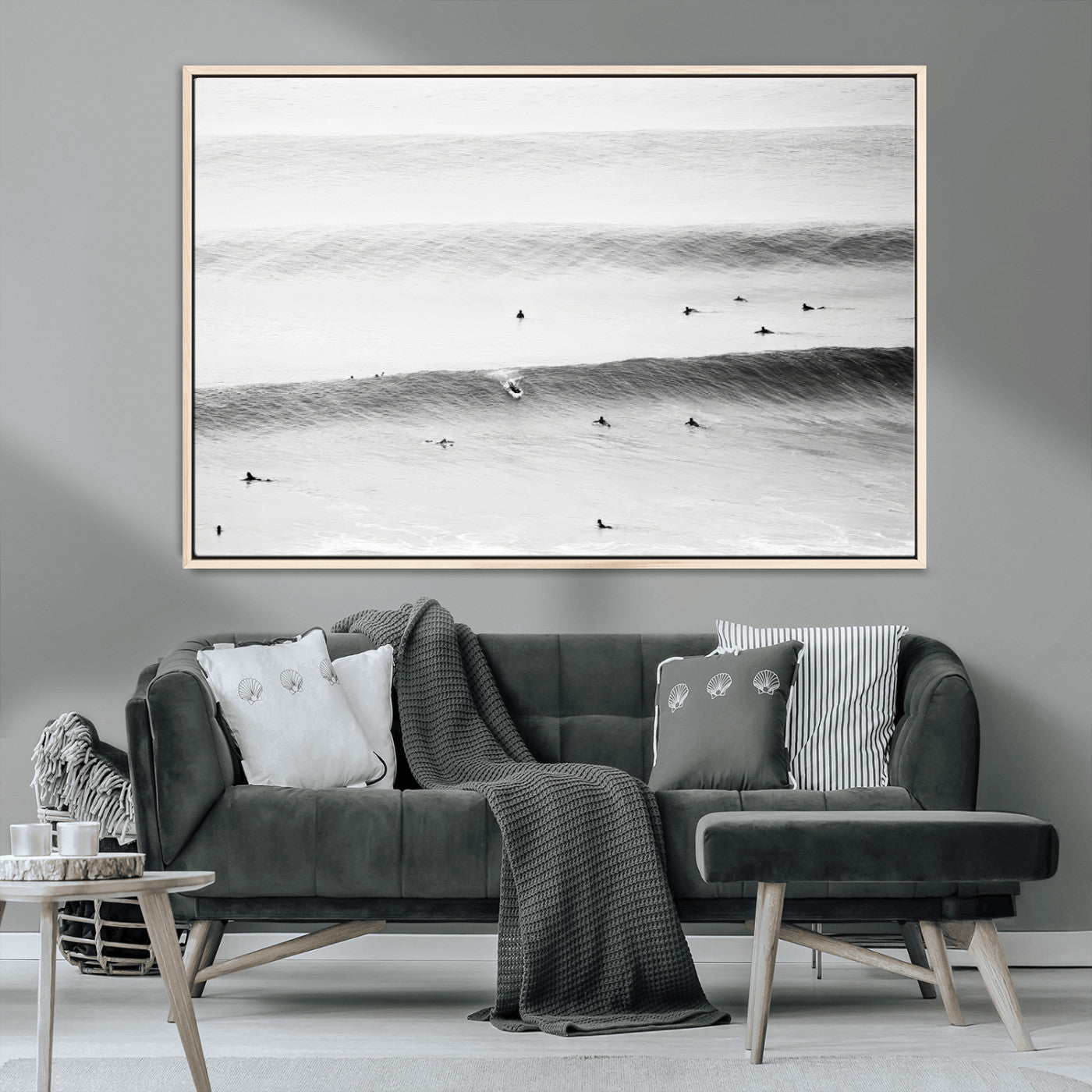 54291445-MGV-CV-36X24-Black White Ocean Wall Art Canvas Print, Framed Coastal Sport Art Picture Print, Ocean Culture Perfect Minimalist Coastal Decor