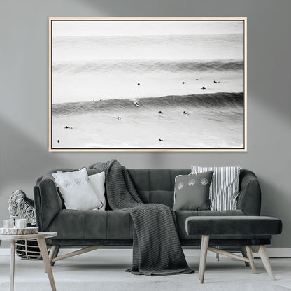 54291445-MGV-CV-36X24-Black White Ocean Wall Art Canvas Print, Framed Coastal Sport Art Picture Print, Ocean Culture Perfect Minimalist Coastal Decor