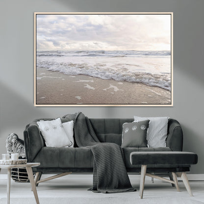 70596264-MGV-CV-36X24-Ocean Waves Wall Art Canvas Print, Framed Coastal Shoreline Art Picture Print, Sea Foam Perfect Coastal Minimalist Decor Artwork