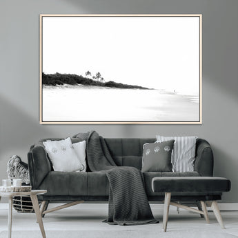 29611516-MGV-CV-36X24-Black White Beach Wall Art Canvas Print, Framed Palm Trees Art Picture Print, Monochrome Tropical Perfect Minimalist Coastal Decor