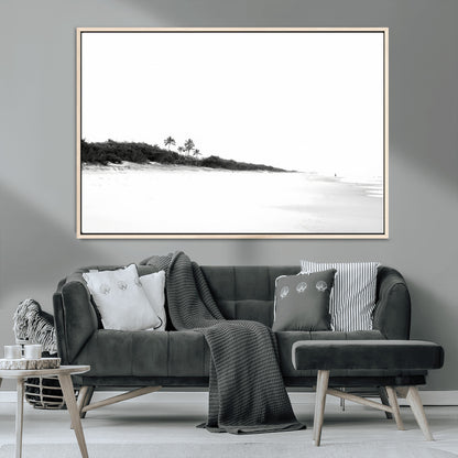29611516-MGV-CV-36X24-Black White Beach Wall Art Canvas Print, Framed Palm Trees Art Picture Print, Monochrome Tropical Perfect Minimalist Coastal Decor