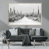 35537313-MGV-CV-36X24-Monochrome Desert Wall Art Canvas Print, Framed Cactus Path Art Picture Print, Southwestern Landscape Perfect Southwestern