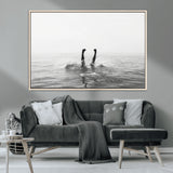 26667396-MGV-CV-36X24-Black White Ocean Wall Art Canvas Print, Framed Monochrome Water Art Picture Print, Diving into Water Perfect Minimalist Aquatic