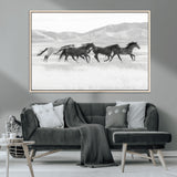 69934913-MGV-CV-36X24-Wild Horses Running Wall Art Canvas Print, Framed Black White Mustangs Art Picture Print, Rustic Western Perfect Rustic Western
