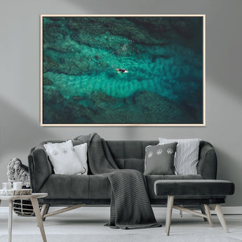 93287752-MGV-CV-36X24-Ocean Surf Wall Art Canvas Print, Framed Blue Waters Art Picture Print, Vibrant Seascape Perfect Coastal Adventure Decor Artwork