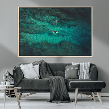 93287752-MGV-CV-36X24-Ocean Surf Wall Art Canvas Print, Framed Blue Waters Art Picture Print, Vibrant Seascape Perfect Coastal Adventure Decor Artwork