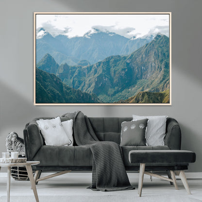 79393816-MGV-CV-36X24-Misty Mountain Wall Art Canvas Print, Framed Cloudy Andean Art Picture Print, Rugged Mountain Perfect Rustic Nature Decor Artwork