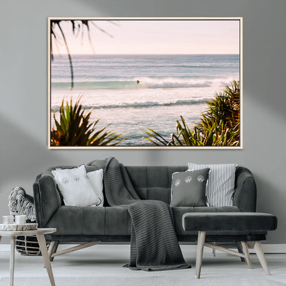 23287092-MGV-CV-36X24-Ocean Surfer Wall Art Canvas Print, Framed Coastal Surf Art Picture Print, Tropical Beach Perfect Tropical Coastal Decor Artwork