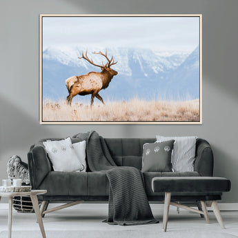 96024025-MGV-FC-36X24_Natural-Elk Photography Wall Art Canvas Print, Framed Mountain Wildlife Art Picture Print, Rustic Lodge Decor Perfect Rustic Lodge Decor