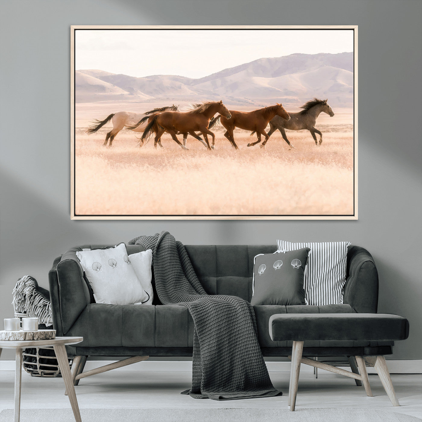 83644685-MGV-CV-36X24-Wild Horse Art Wall Art Canvas Print, Framed Rustic Western Art Picture Print, Desert Horse Scene Perfect Rustic Western Decor