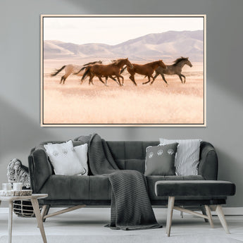 83644685-MGV-CV-36X24-Wild Horse Art Wall Art Canvas Print, Framed Rustic Western Art Picture Print, Desert Horse Scene Perfect Rustic Western Decor