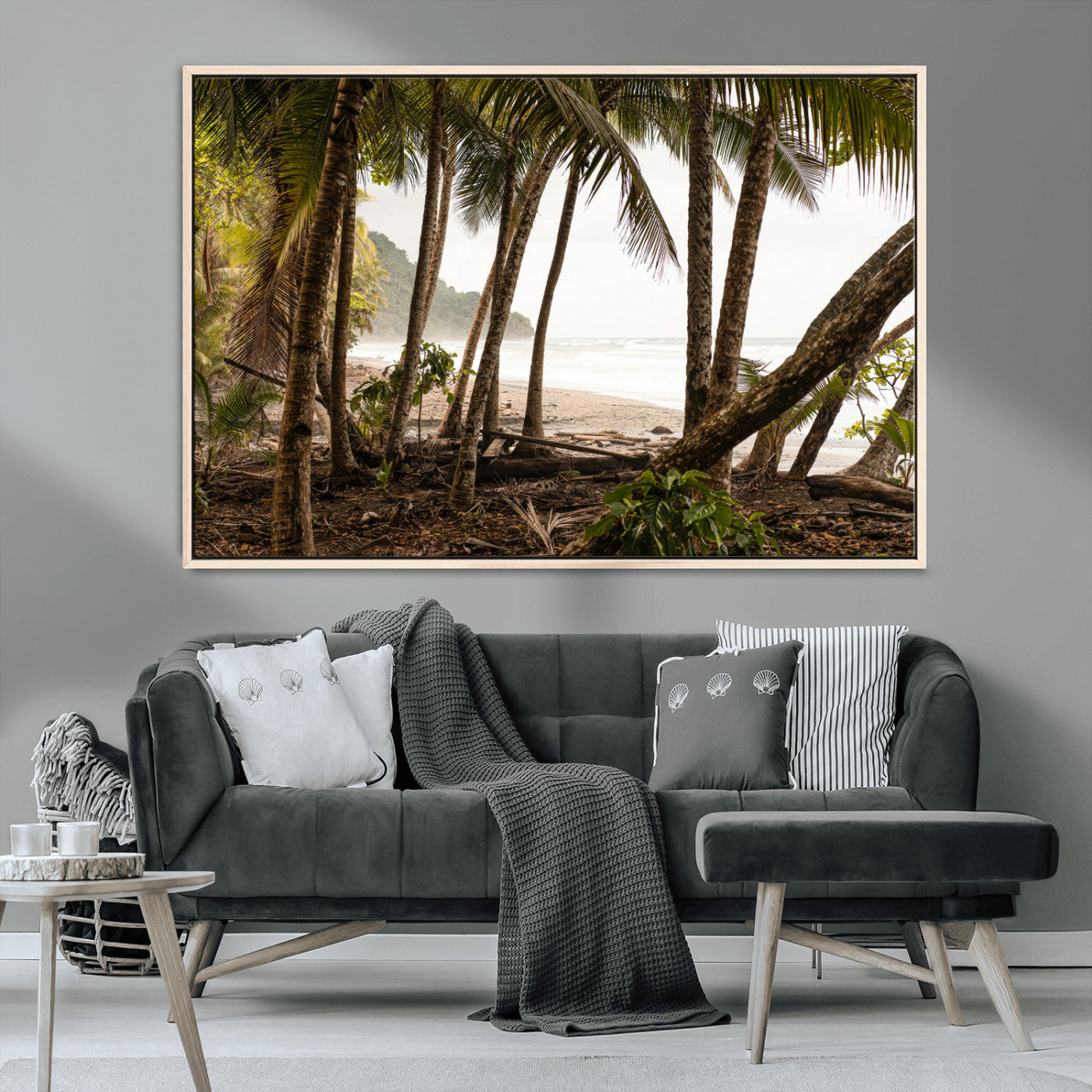 92093951-MGV-CV-36X24-Tropical Jungle Wall Art Canvas Print, Framed Palm Tree Forest Art Picture Print, Coastal Escape Perfect Jungle Retreat Decor