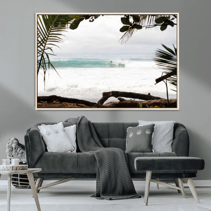 50382104-MGV-CV-36X24-Tropical Surf Wall Art Canvas Print, Framed Palm Tree View Art Picture Print, Beach House Art Perfect Boho Coastal Decor Artwork