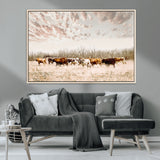 64892775-MGV-CV-36X24-Longhorn Cattle Wall Art Canvas Print, Framed Texas Ranch Art Picture Print, Western Cow Perfect Western Decor Artwork