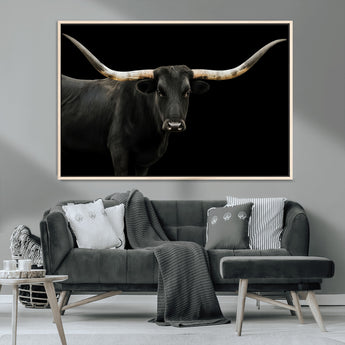 99448328-MGV-CV-36X24-Longhorn Cattle Wall Art Canvas Print, Framed Texas Ranch Art Picture Print, Western Cow Perfect Farmhouse Decor Artwork