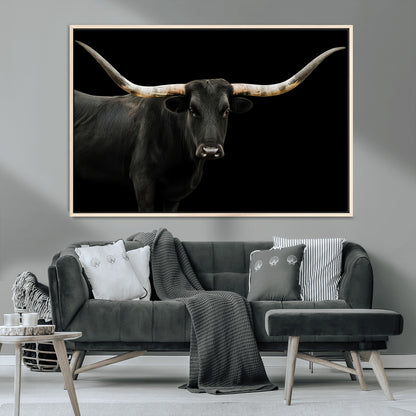 99448328-MGV-CV-36X24-Longhorn Cattle Wall Art Canvas Print, Framed Texas Ranch Art Picture Print, Western Cow Perfect Farmhouse Decor Artwork