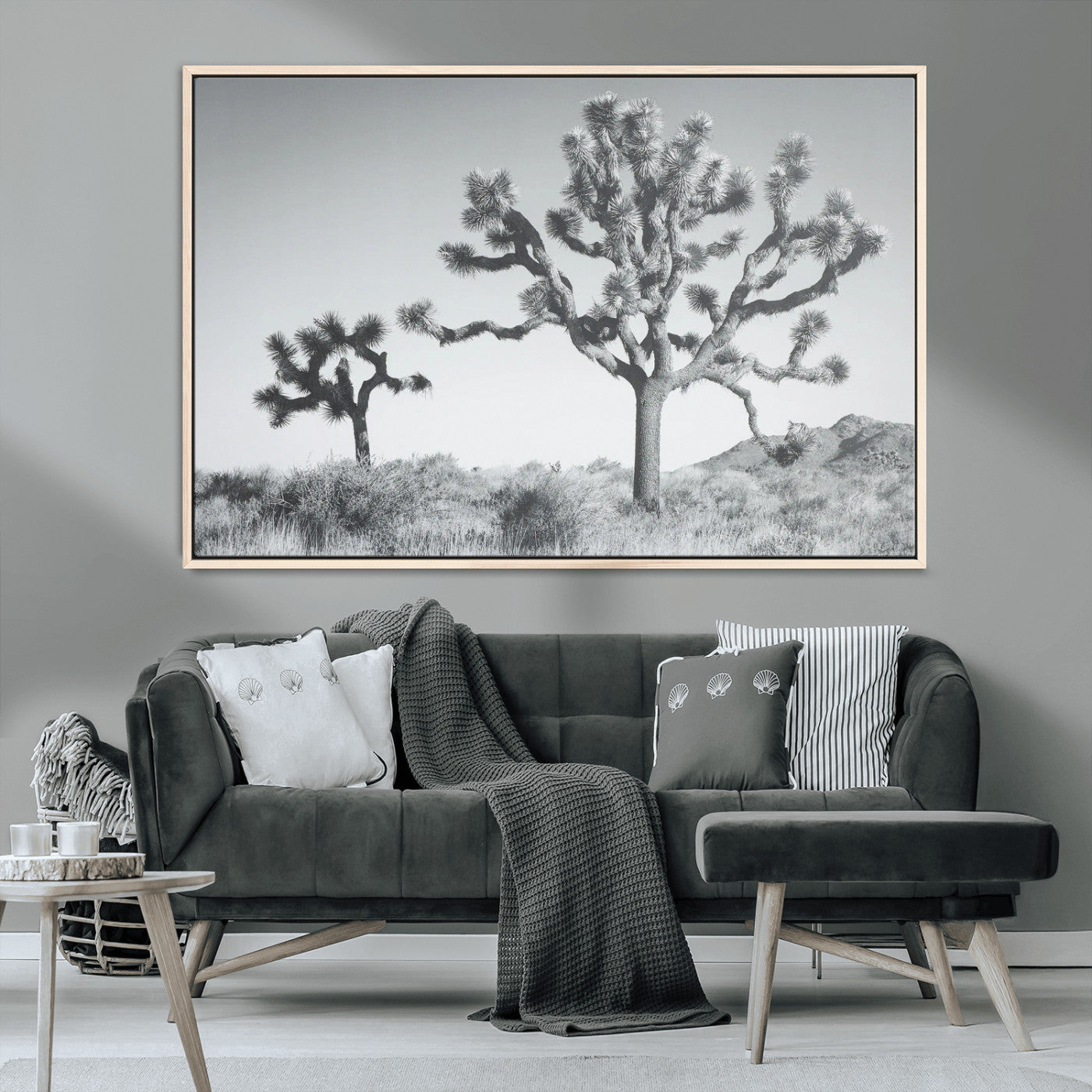 29996209-MGV-CV-36X24-Joshua Tree Art Wall Art Canvas Print, Framed Black White Landscape Art Picture Print, Desert Tree Decor Perfect Southwestern Boho