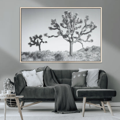 29996209-MGV-CV-36X24-Joshua Tree Art Wall Art Canvas Print, Framed Black White Landscape Art Picture Print, Desert Tree Decor Perfect Southwestern Boho