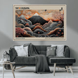 55739266-MGV-CV-36X24-Japanese Wall Art Print – Abstract Yayoi Kusama Inspired Dotted Landscape Poster, Surreal Oriental Mountain and Cherry Blossom