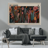 28344895-MGV-CV-36X24-Dark Floral Abstract Wall Art Poster – Modern Botanical Canvas Print with Beige Border, Kusama Inspired Boho Flower Painting,